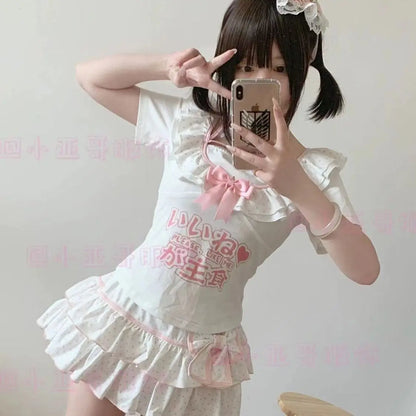Harajuku Girls Lolita Mini Skirt Y2K Women Japanese Style Bow Pleated Skirts Cute Sweet Dot Ruffles Cake Layered Skirts Gift