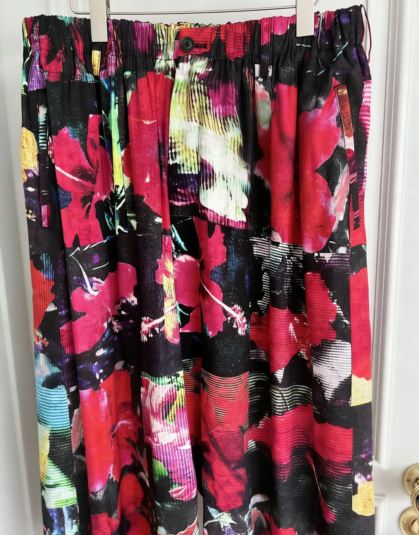 TOP-YAMAMOTO original design floral printed linen ankle corner pants, loose and tight waist nine-inch pants