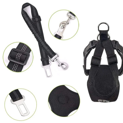 Dog Safety Vest Harness with Seatbelt, Dog Car Harness Seat Belt Adjustable Pet Harnesses Double Breathable Mesh Fabric with Car