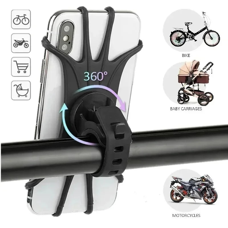 Universal Phone Silicone Holder Bicycle Motorcycle Mobile Buckle Pull Non-slip Adjustable Bike Handle GPS Mount barracket Stand