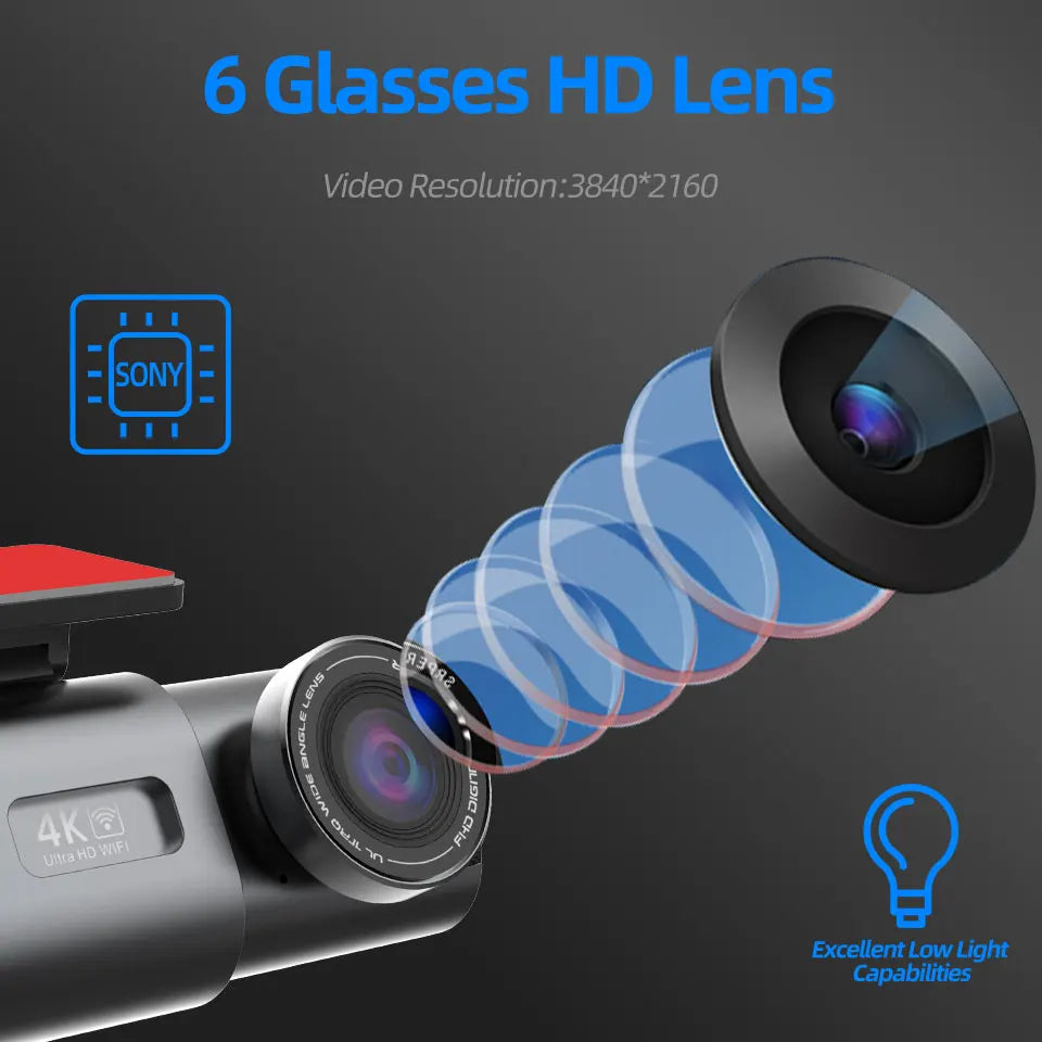 Dash Cam 4K GPS WIFI APP 24H Night Vision Mini Optional Rear Lens Dashcam Car DVR Video Recorder Camera For Car Black Box