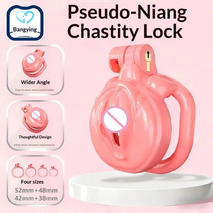 New Fashion SM Male Crossdressing Chastity Lock Pink Chastity Lock Adult Sex Toy Wholesale to Prevent Masturbation
