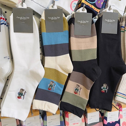 Good Quality Cartoon Gentleman Bear Men's Socks Cotton Harajuku Style Sport Boys Skateboard Novelty Breathable  Christmas Gifts