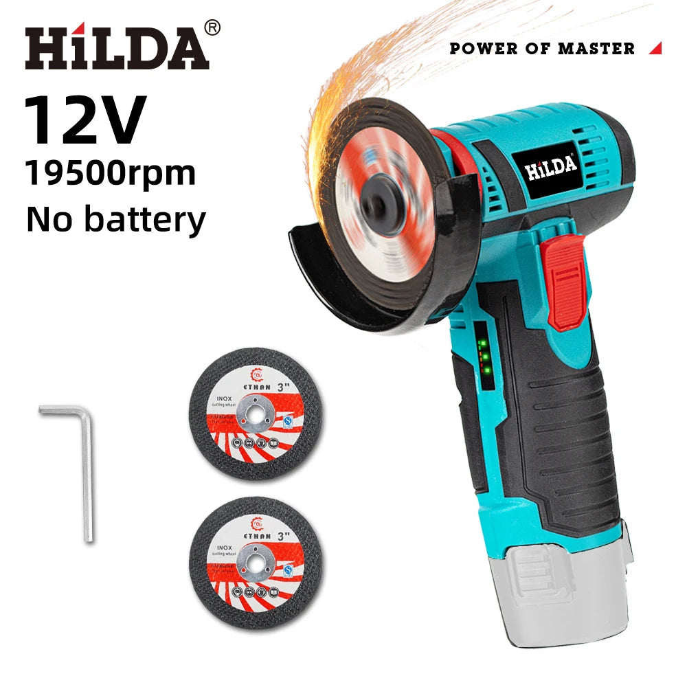 HILDA 12V/3 Inch Lithium Electric Angle Grinder Mini Small Household Handheld Cutting Machine Polishing Machine