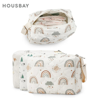 Baby Diaper Bag Waterproof Nappy Bag Reusable Wet/Dry Storage Handbag For Stroller Travel Mommy Pouch Rainbow Printed