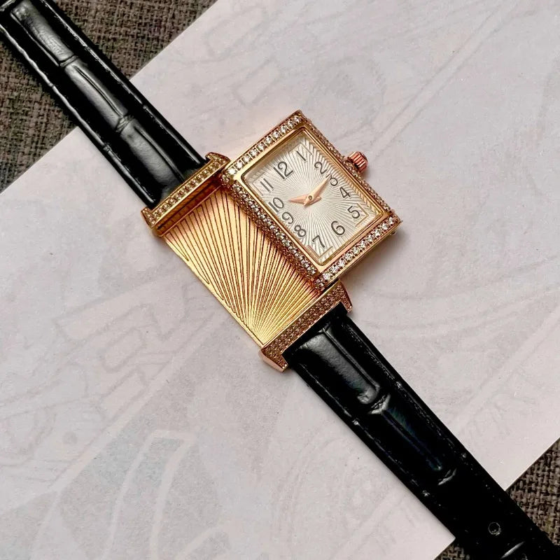 2025 Hot Sale Retro Niche Temperament Slide Design Leather Quartz Square Exquisite and Versatile Digital Watch 21mm