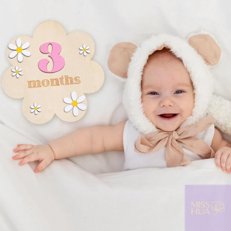 HUA HUA Wooden Baby Monthly Milestone Cards Flowers Double Sides Number Month Girls Boys Newborn Photography Props Accessories