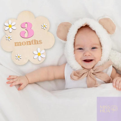 HUA HUA Wooden Baby Monthly Milestone Cards Flowers Double Sides Number Month Girls Boys Newborn Photography Props Accessories