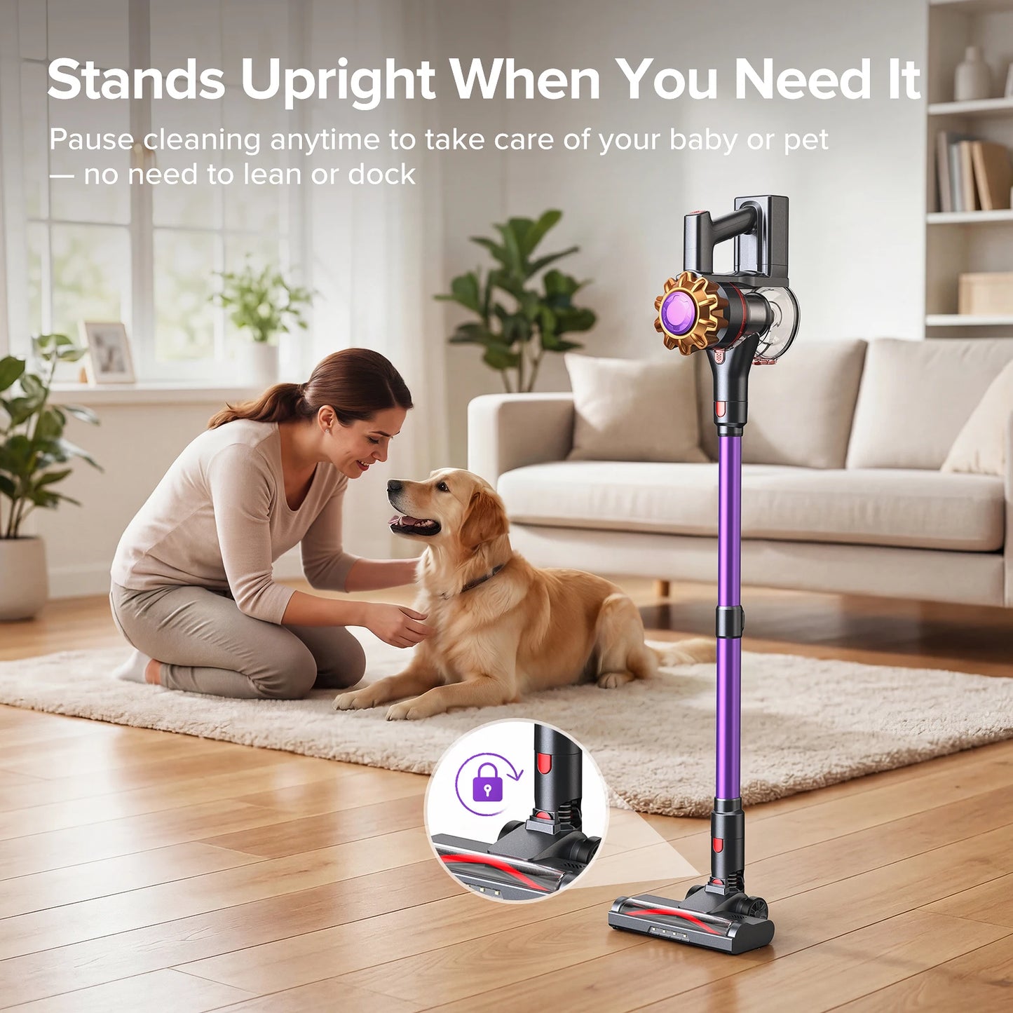 Lubluelu P7 300W/35KPA Cordless Vacuum Cleaner, 30Mins Self-Standing Vacuum Cleaners for Home, Anti-Tangle Stick Vacuum
