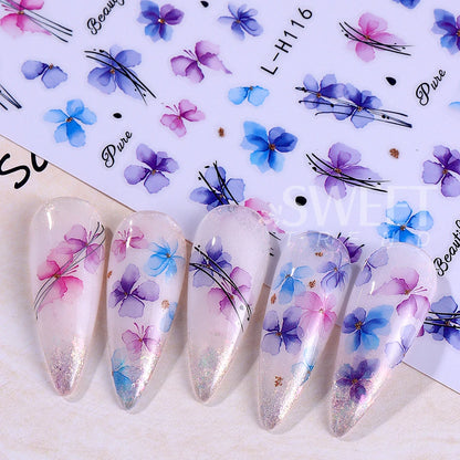 12pcs 3D Geometry Flower Leaf Nail Stickers Summer Ink Blooming Flowers Decal Slider for Nail Art Supplies Manicure Decoration