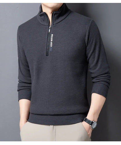 Men's Knitwear Solid Color Chunky Half Zipper Thickening Sweater Warm Sweater Fashion Luxury Men's Clothing Turtleneck Sweater