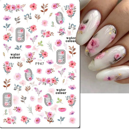 3d Nail Art Decals Spring Booming Violets Lavenders Purple Blue Pink Flowers Butterflys Stickers Decoration For Nail Tips Beauty