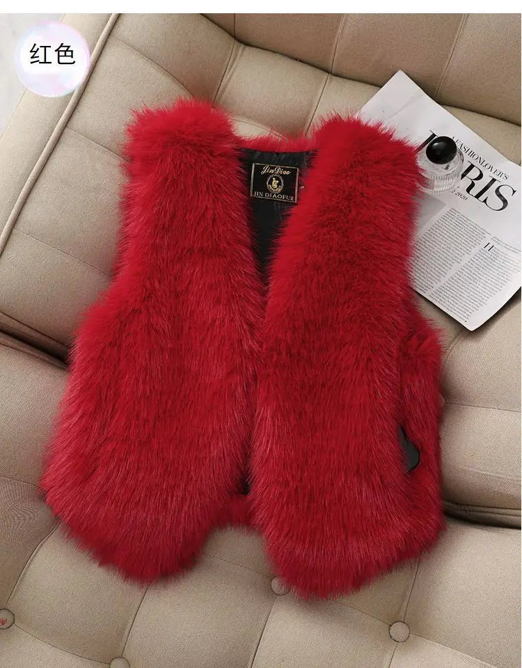 Autumn winter Imitation Fox fur vest Jacket For women Fashion Thick V-neck sleeveless Coat Female Short Faux Fur Waistcoat Tops