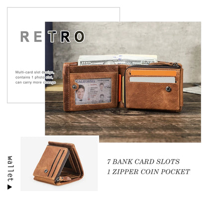 CONTACT'S Genuine Leather Short Wallets for Men Trifold Card Holder Money Clip Coin Purse Male Pocket Wallets Men's Purse Bags