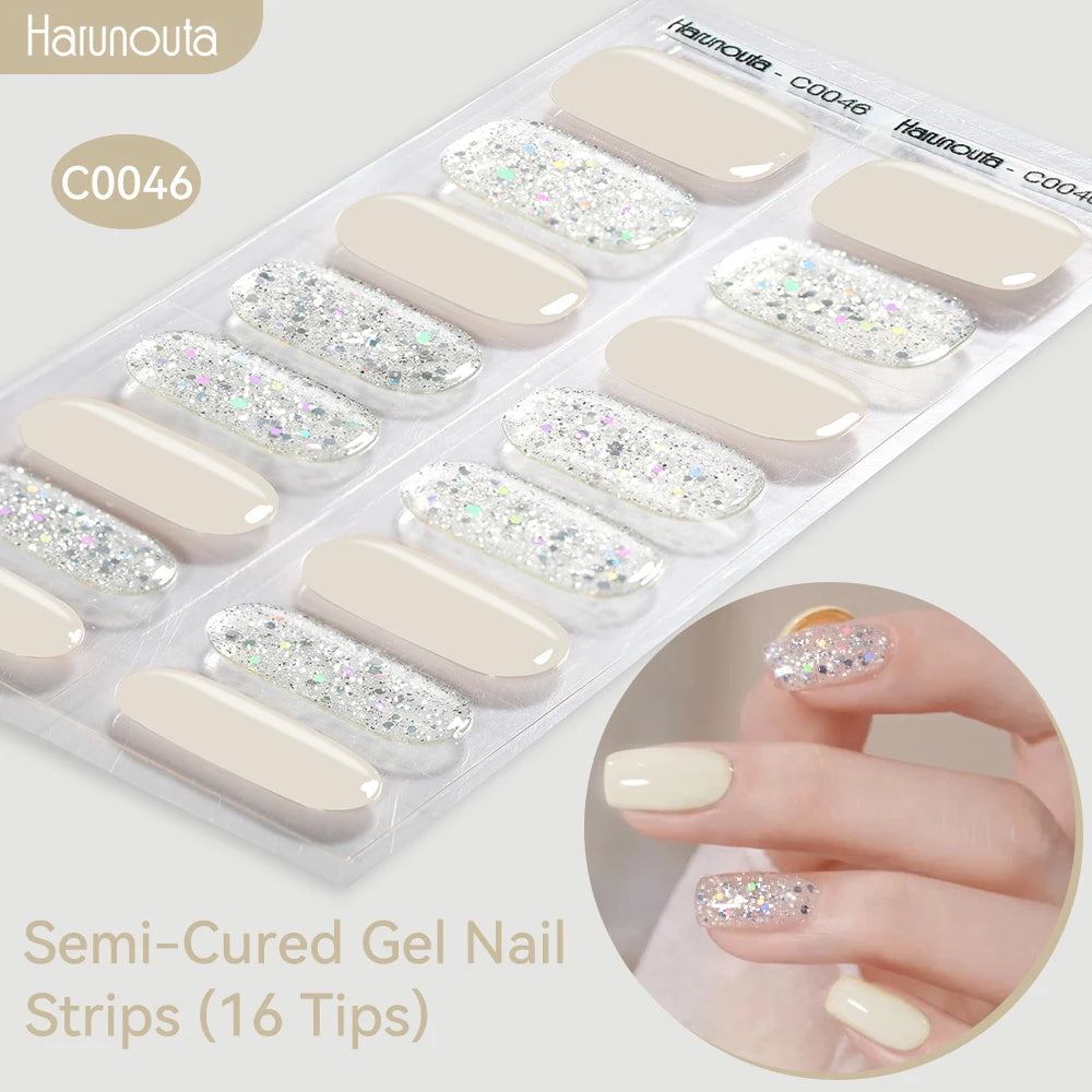 Gradient Auroras Semi Cured Gel Nail Strips Sparkly Shinning DIY Gel Polish Stickers for Nails Works with UV/LED Nail Lamps