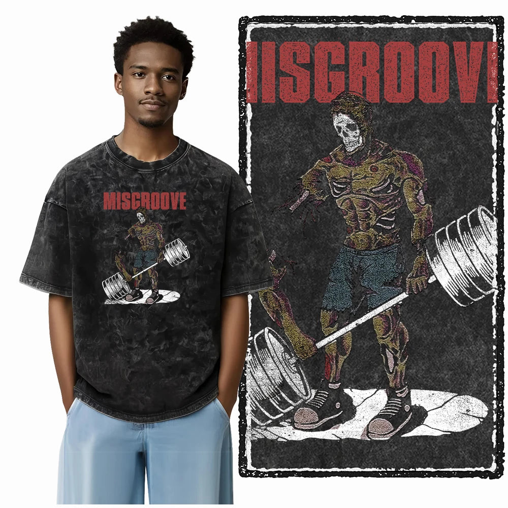 YG BODY BUILDING Printed Cotton Acid Washed Graphic Unisex T Shirt Cool CROSSFIT Streetwear Men Tshirts Big Size Tee for Men