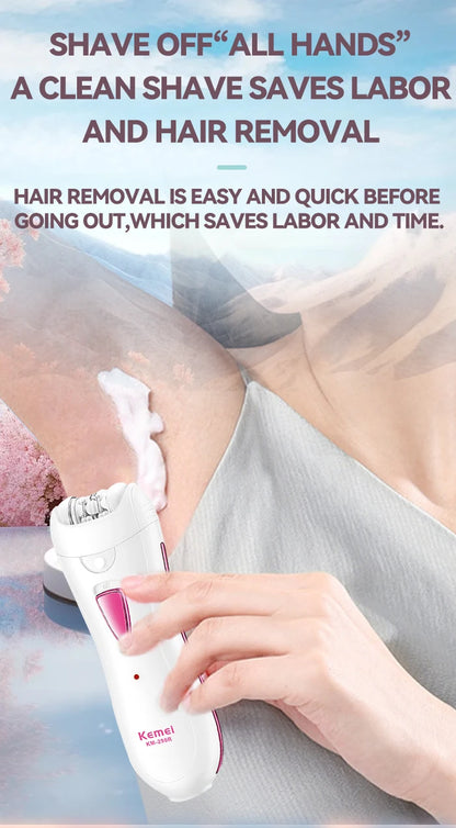 Kemei KM-290R Electric Epilator for Women Armpit Legs Bikini Sensitive Area Hair Remover Body Hair Trimmer Lady USB Rechargeable