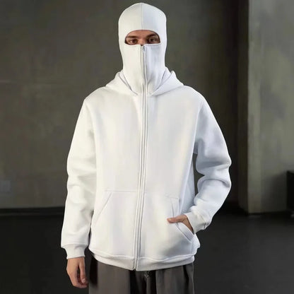 Men and women Balaclava Y2K Gothic Harajuku winter new item double hooded sweatshirt men's hooded mask zipper sportswear