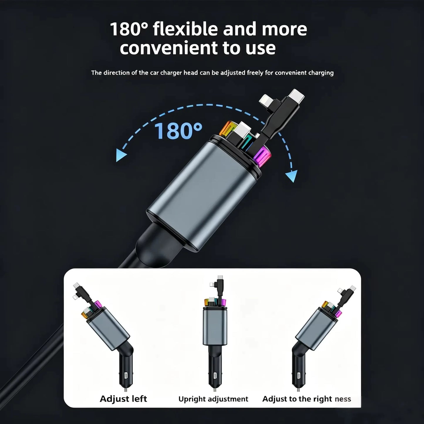 120W 5-in-1 Car Fast Charger Retractable Cable PD 30W Digital Voltmeter Star Light Car Charging Adapter For IOS Android