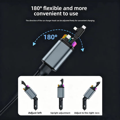120W 5-in-1 Car Fast Charger Retractable Cable PD 30W Digital Voltmeter Star Light Car Charging Adapter For IOS Android