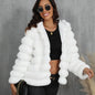 2026 Faux Fur Women Coats Hooded Full Sleeve Short Coat Zipper Thick Warm Solid Temperament Elegant Splice Autumn Winter