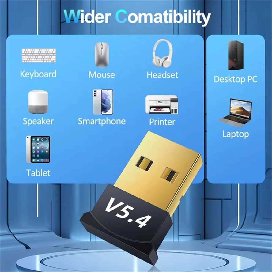 USB Bluetooth 5.4 Adapter Audio Dongle Adapter Mini USB Wireless Receiver/Transmitter For PC/Laptop Driver Free For Win10/11