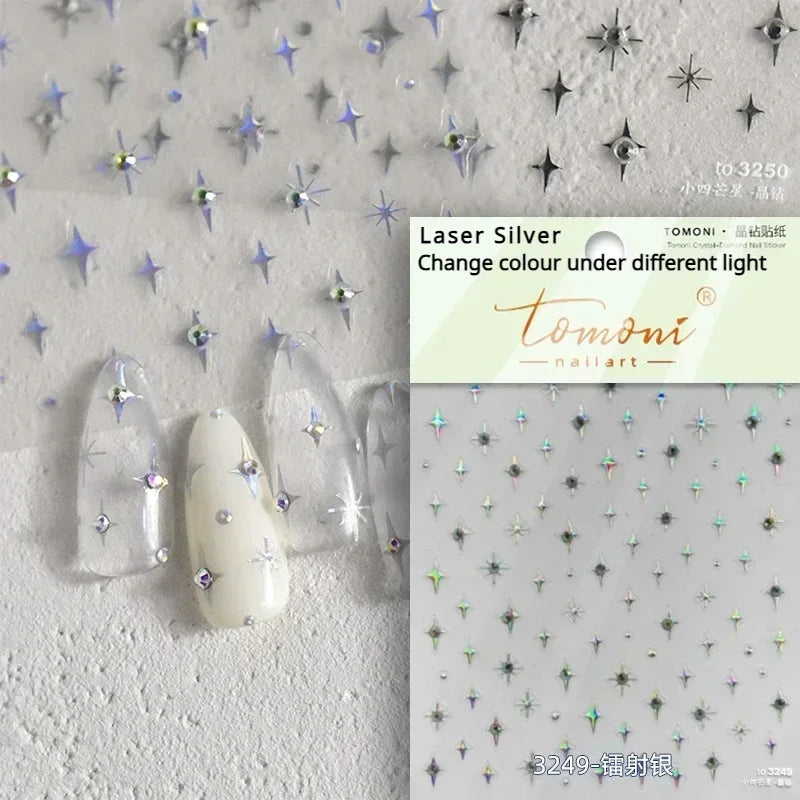 1 piece  5D silver nail stickers metal mini star nail art stickers high quality exquisite decals self-adhesive nail art stickers
