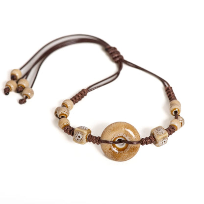 Handmade Glazed Ceramic Peace Buckle Bracelet Adjustable Vintage Boho Jewelry – S02-013
