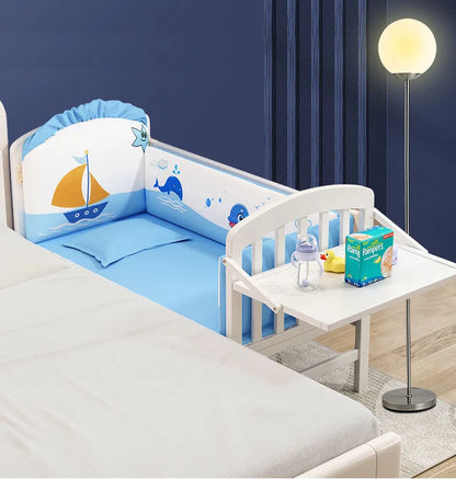 Wood Baby Crib With Mosquito Net And Diaper Table Convert To Kids Bed, Bedding Set, Baby Cot, Bed, Rocker Mattress