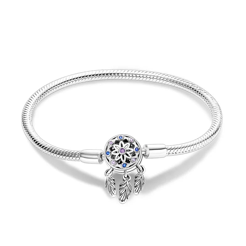Bracelet Silver 925 Original 17-20CM Star Moon Sun Four Leaf Clover Green Zircon Bracelets Fit DIY Charms Birthday Jewelry Gifts