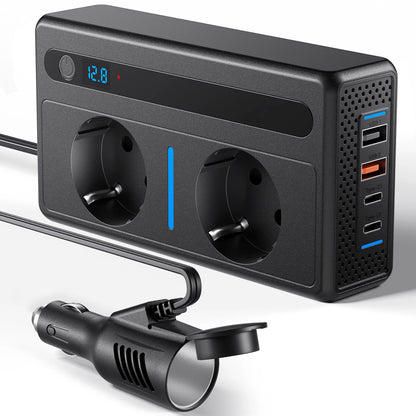 300W Vehicle Inverter, Converting 12V DC to 220V AC, Featuring Two Power Sockets and 2 USB Ports, 2 Type-C PD Ports