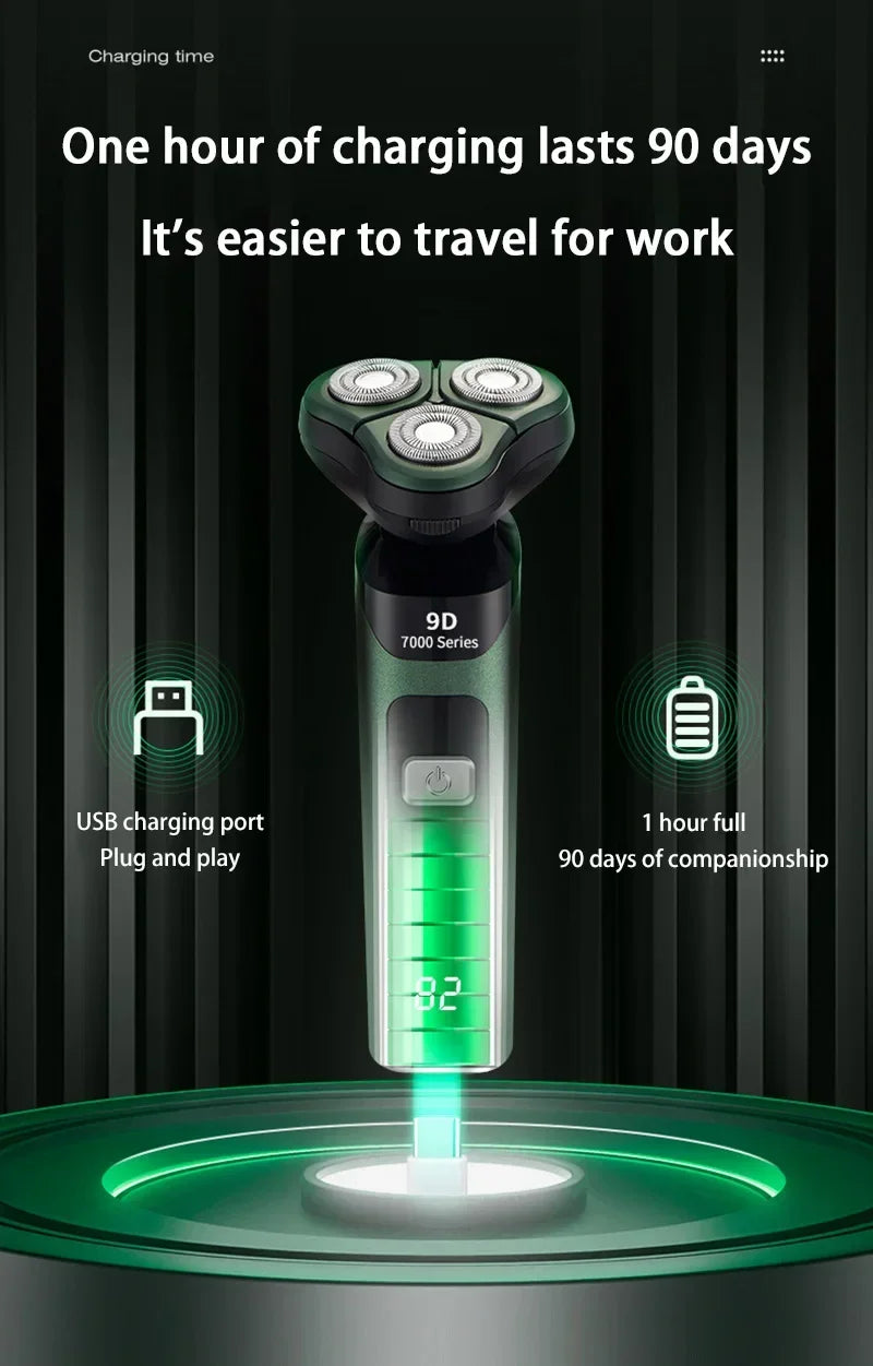 Men's Electric Shaver Intelligent Digital Display Waterproof Full Body Wash High Power Rechargeable Beard Trimmer
