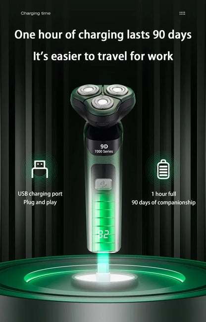 Men's Electric Shaver Intelligent Digital Display Waterproof Full Body Wash High Power Rechargeable Beard Trimmer