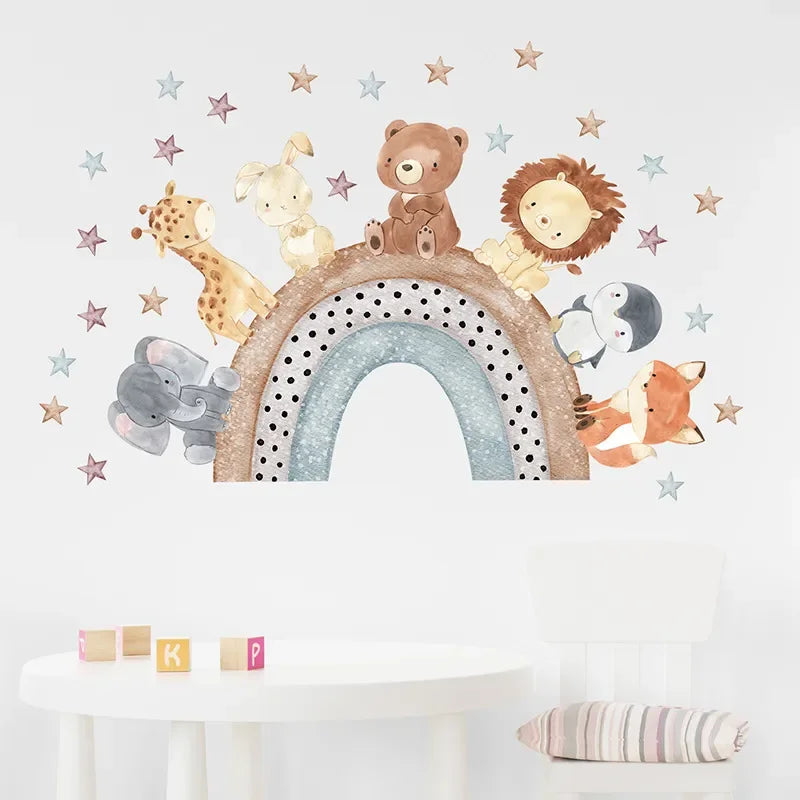 Cute Forest Animals Wall Stickers for Kids Rooms Children Boys Girls Baby Room Decoration Nursery Wallpaper Vinyl Elephant Lion