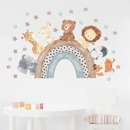 Cute Forest Animals Wall Stickers for Kids Rooms Children Boys Girls Baby Room Decoration Nursery Wallpaper Vinyl Elephant Lion