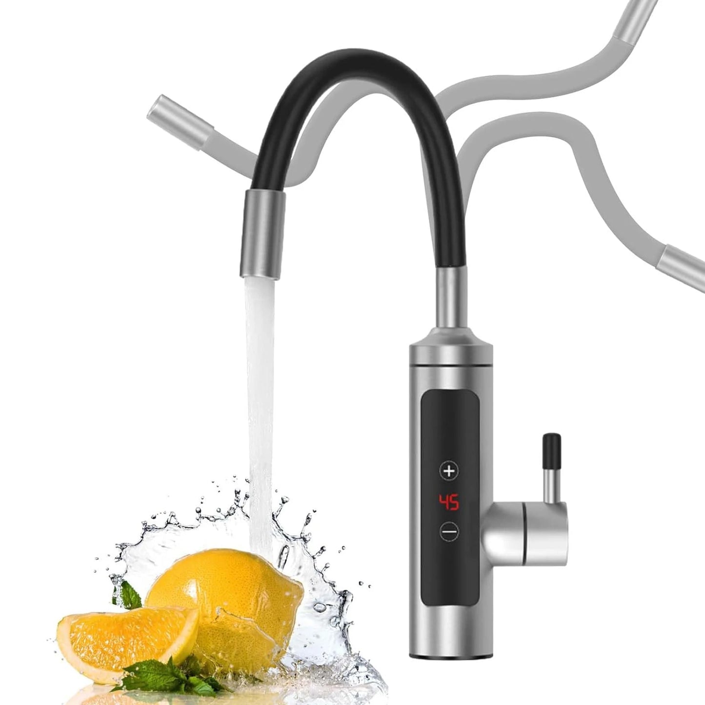 3000W Stainless Steel Electric Heating Tap, Electric Kitchen Tap Instantaneous Water Heater with LCD Temperature Display,360° Rotatable Hot Water Tap for Kitchen Bathroom