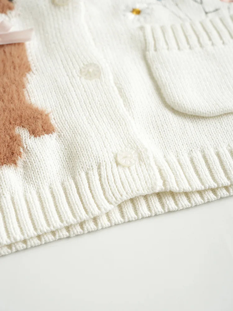 Baby Girls Embroidery Sweater Cardigan Autumn Fashion Cotton Floral Collar Kids Knitted Cardigan Rabbit Coat Outerwear Korean