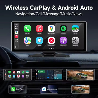 Srnubi 11.26 Inch 4K Dash Cam Wireless CarPlay & Android Auto Portable Car DVR Intelligent Systems Video Recorder GPS Navigation