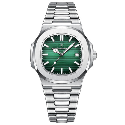 POEDAGAR Luxury Brand Men's Quartz Wristwatch Stainless Steel Waterproof Luminous Date Man Clock Square Business Watches For Men
