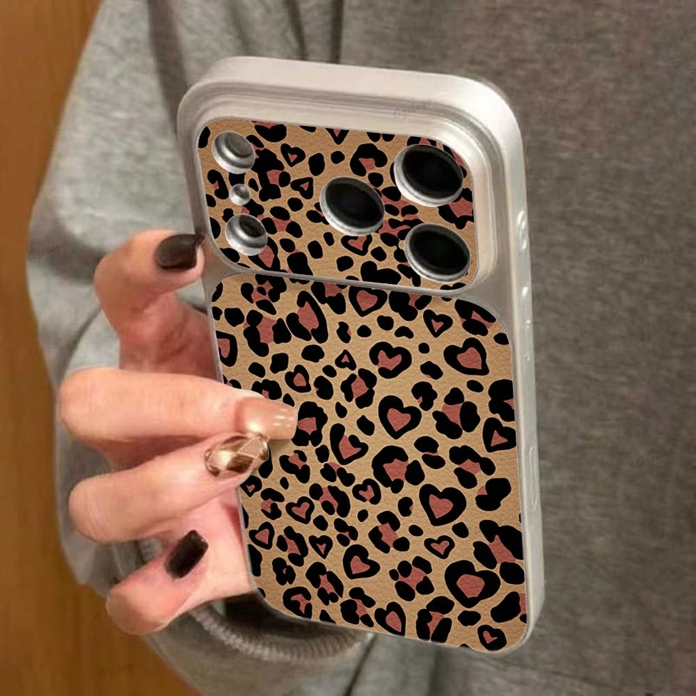 Luxury Leopard Print Cortex Leather Phone Case For iPhone 17 Pro Max 12 13 14 15 16 11 Cases Shockproof Bumper Back Cover Funda