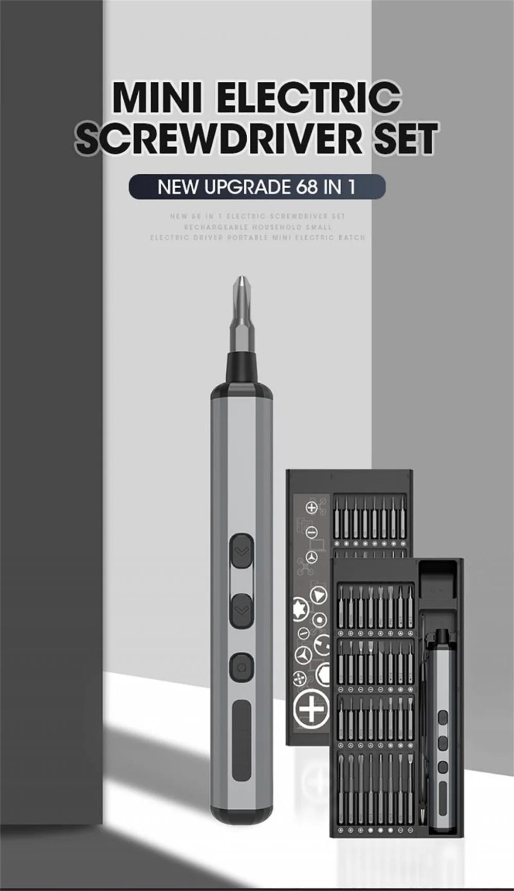 Mini Precision Electric Screwdriver Set 68 in 1 Power Repair Tool with 64 Magnetic Torx Phillips Drill Bits 5 Torque Settings