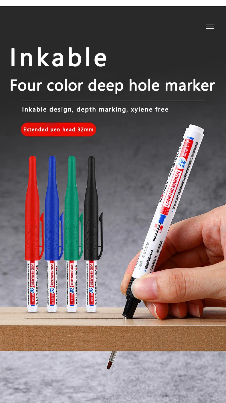 4Pcs/Set 30mm Deep Hole Long Nib Head Markers For Metal Perforating Pen Waterproof Bathroom Woodworking Decoration Multi-Purpose