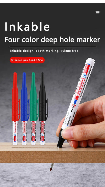 4Pcs/Set 30mm Deep Hole Long Nib Head Markers For Metal Perforating Pen Waterproof Bathroom Woodworking Decoration Multi-Purpose