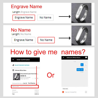 Couple Engrave Name Finger Ring Personalized Custom Gift For Woman Men Wedding Marry Love Silver Color Stainless Steel Jewelry