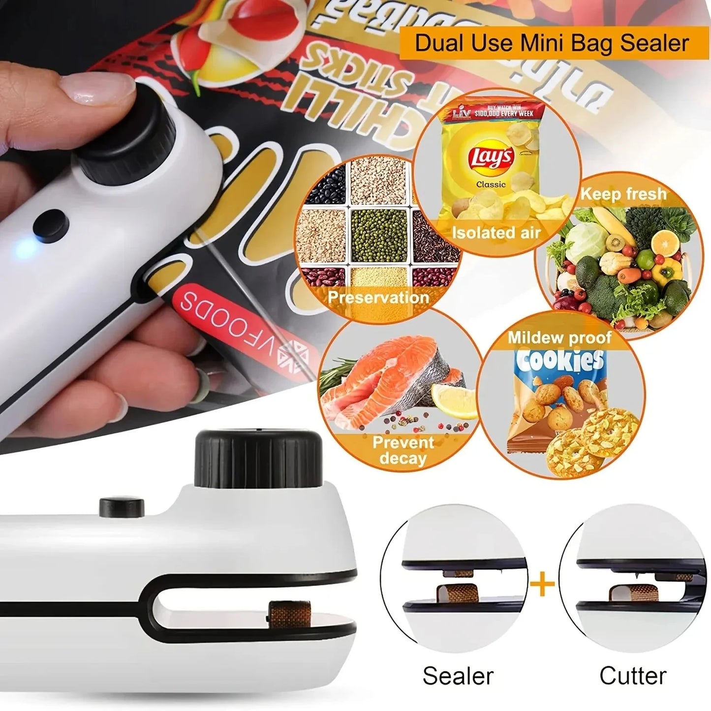 Rechargable  USB 2 In 1 Bag Mini Heat Sealer Storage Bag Plastic Package Snack Sealer Clip Bag Handheld Heat Sealer Bag 2026
