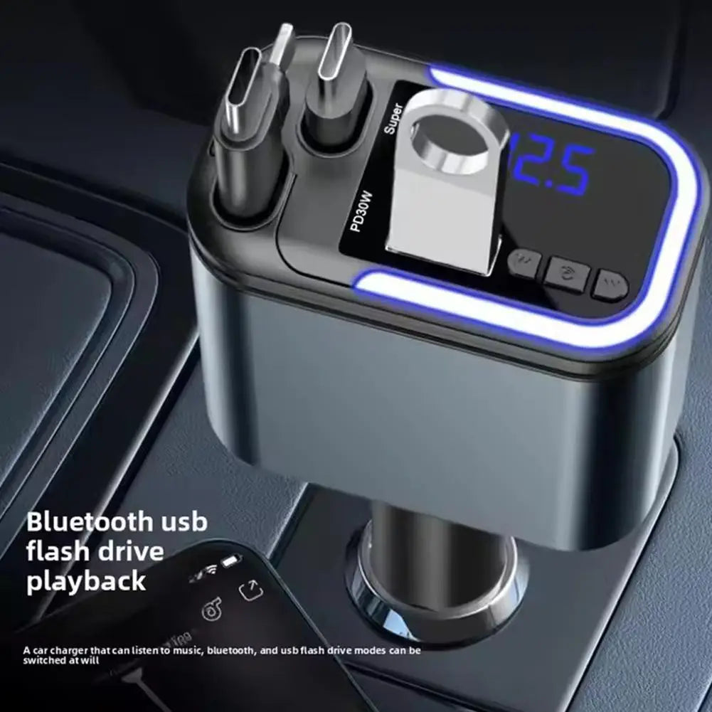 5 In 1 Retractable USB C Car Charger 180W Car Fast Charging Adapter With Atmosphere Lights For IPhone,iPad,Android