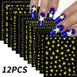 12Pcs 3D Gold Sliver Stars Nail Stickers Bronzing Starlight Nail Art Decals Self Adhesive Slider Decals DIY Nail Tips Decoration