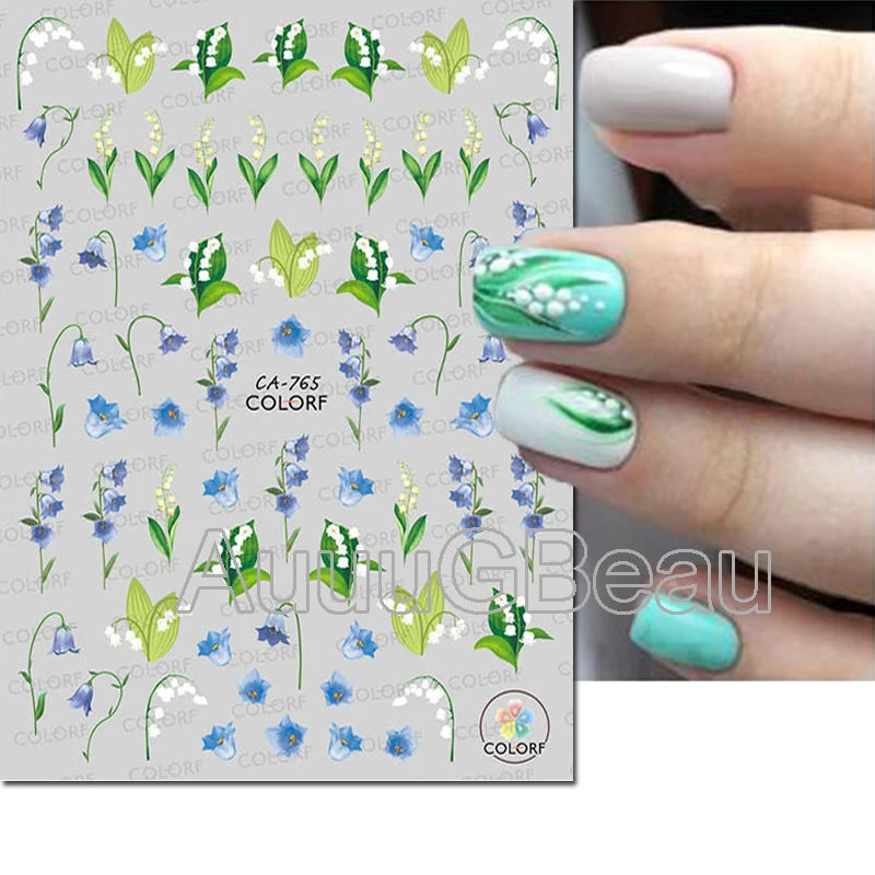 3d Nails Art Decals Spring Fruits Pink Full Tips Peony Magnolia Flowers Adhesive Sliders Stickers Decoration For Nails Manicure