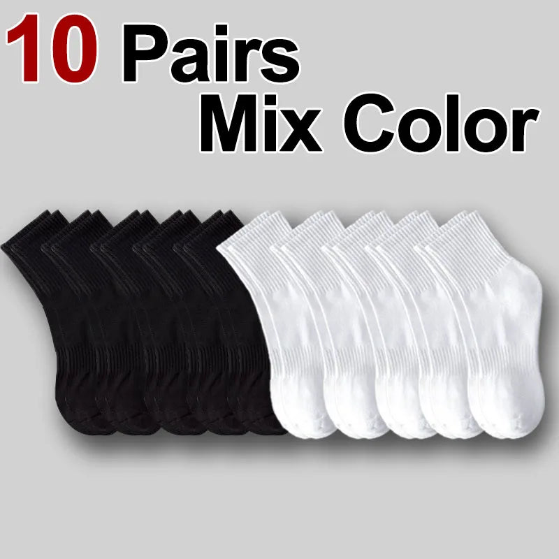 10/20/30 Pairs Neutral Solid Color Mid Calf Round Neck Socks Spring Autumn Sweat Absorbing Breathable All Season Sports Socks