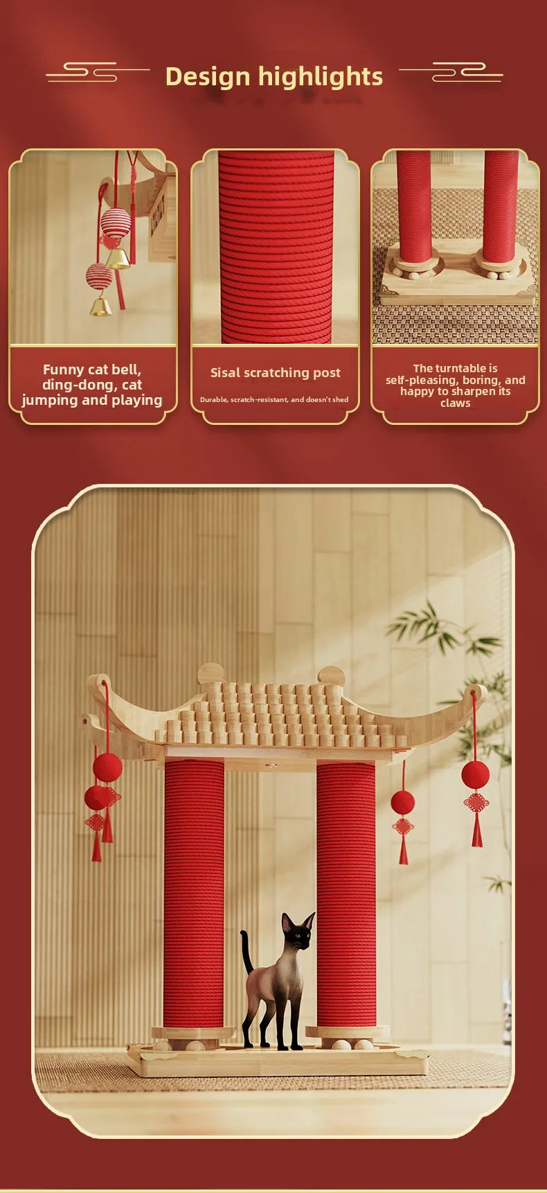 for Grab Column Cat Tree Tower Climbing Frame Scratching Board Integrated Elevated Thickened Scratching Posts Durable